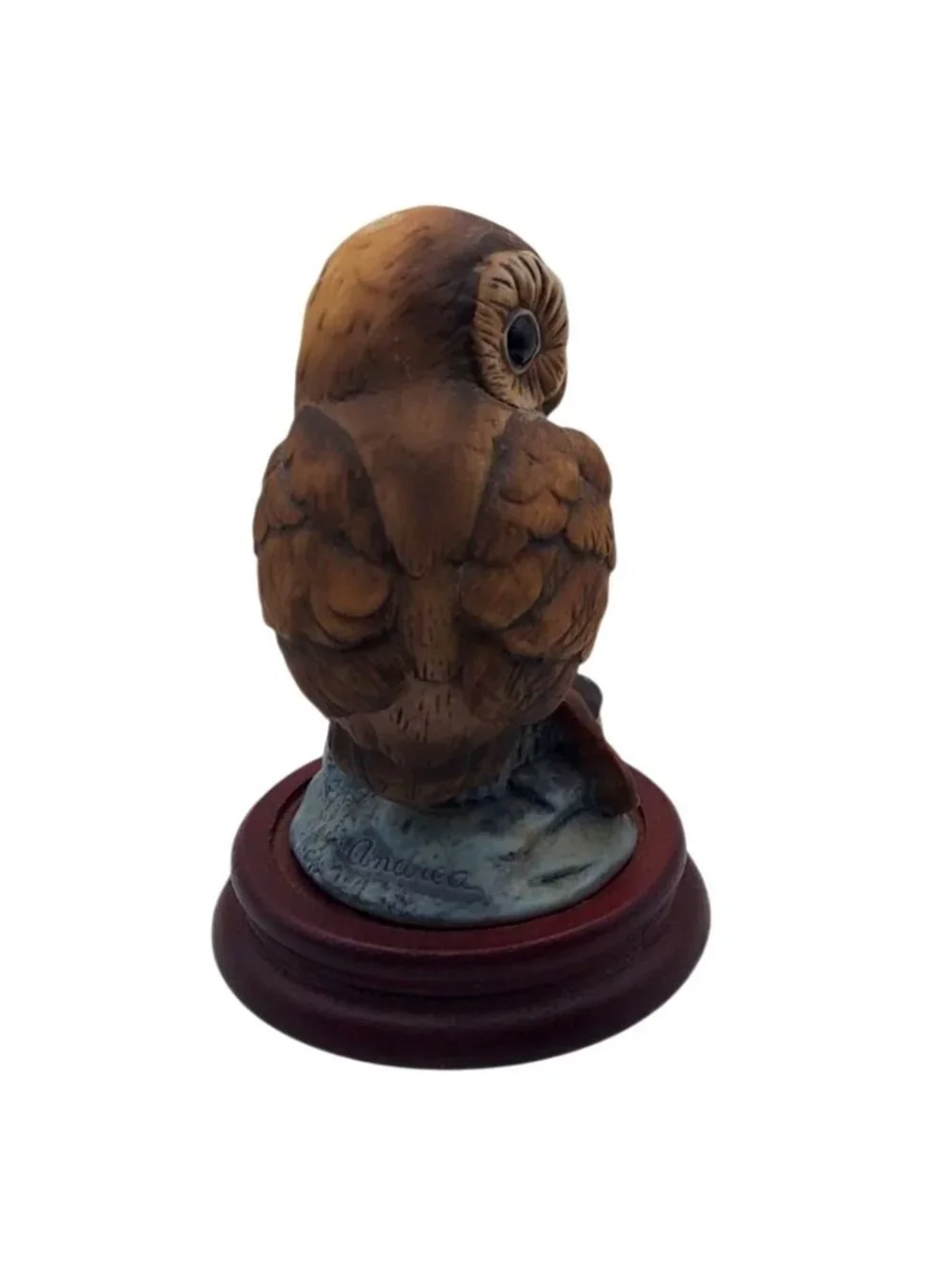 Vintage Andrea By Sadek Porcelain Owl Figurine On Wood Base #6350 Japan